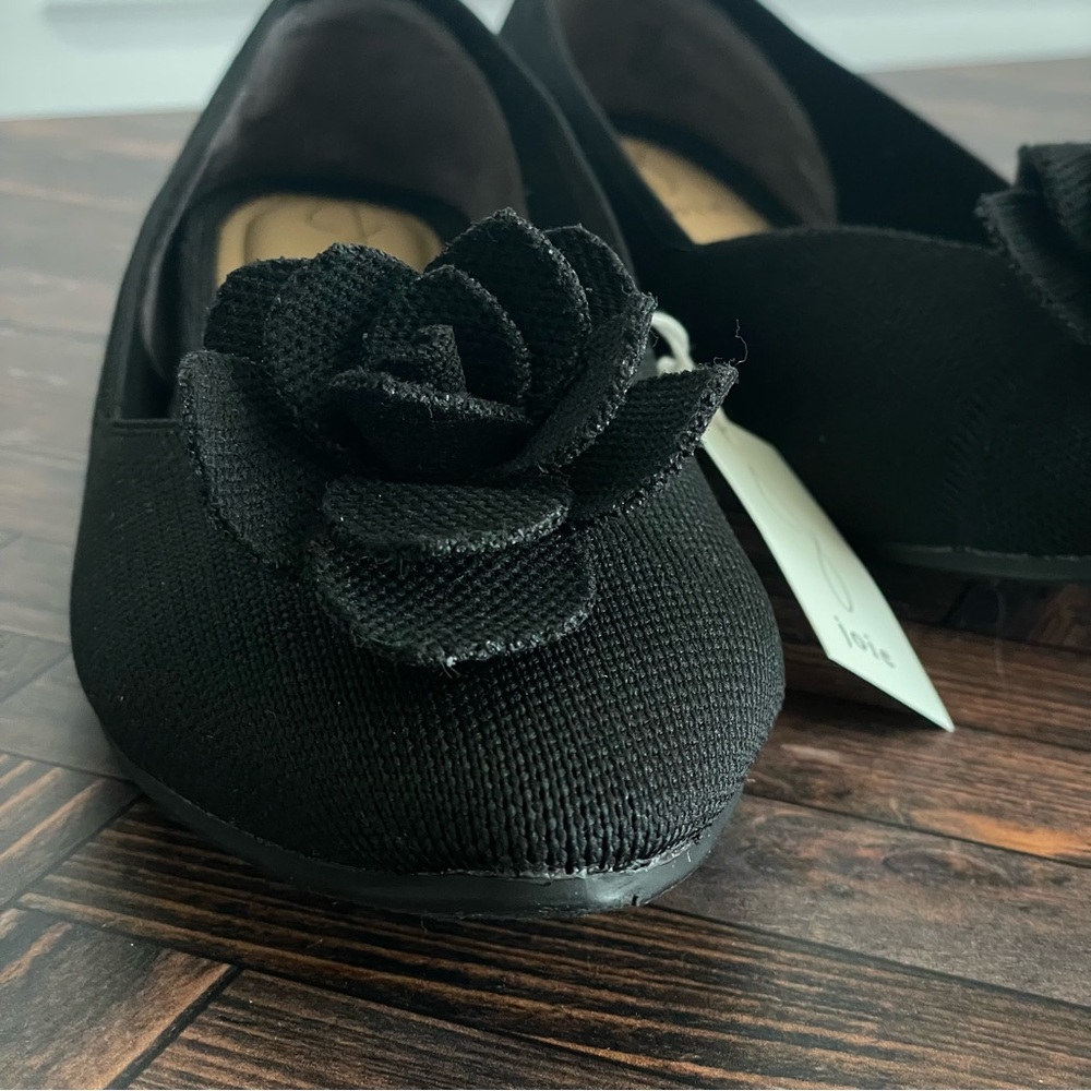 NEW Anthropologie Joie Black Woven Knit Point Toe Flats 3D Flower memory foam - Picture 6 of 8